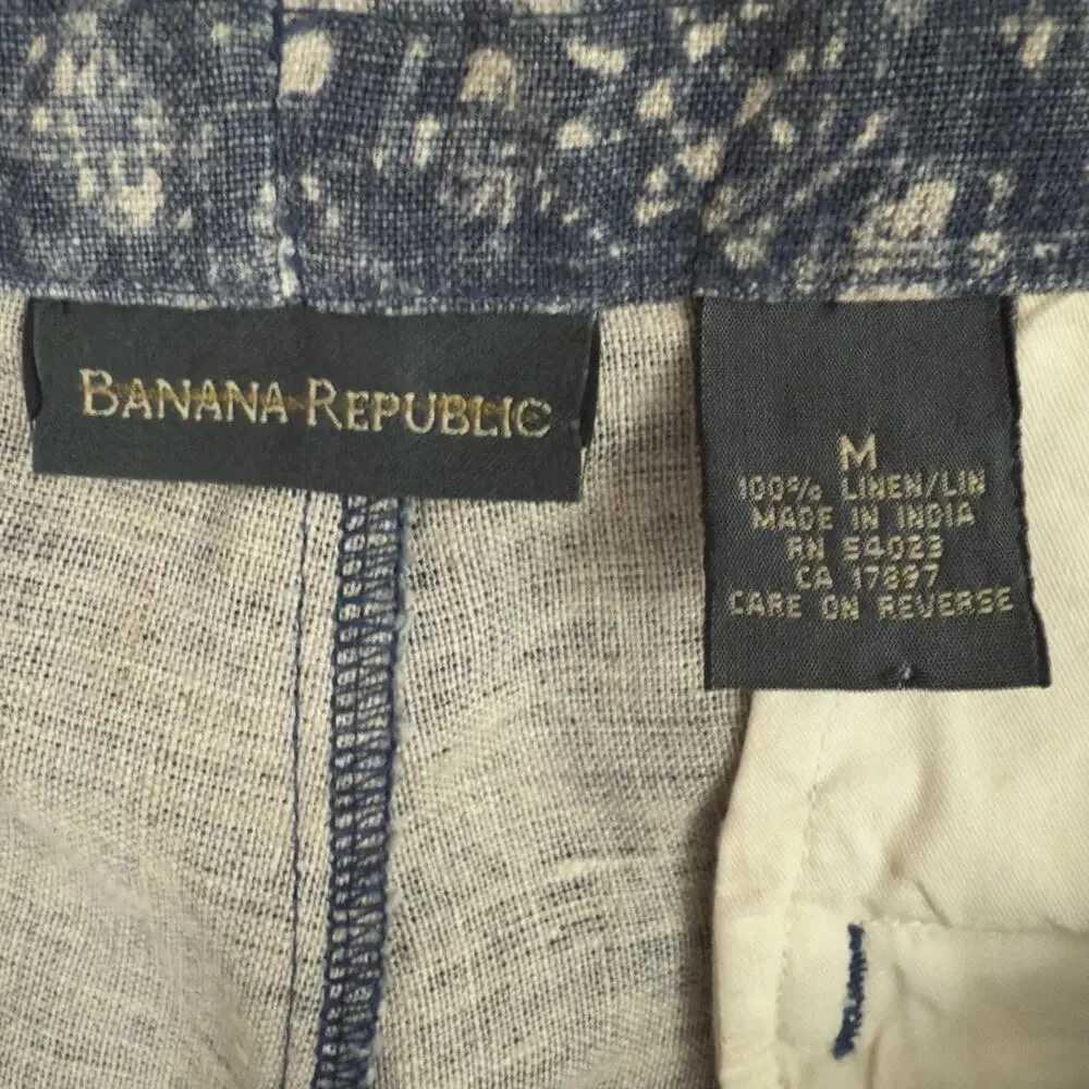 Banana Republic Linen Pants M Blue Floral Boho Print Cropped Drawstring India